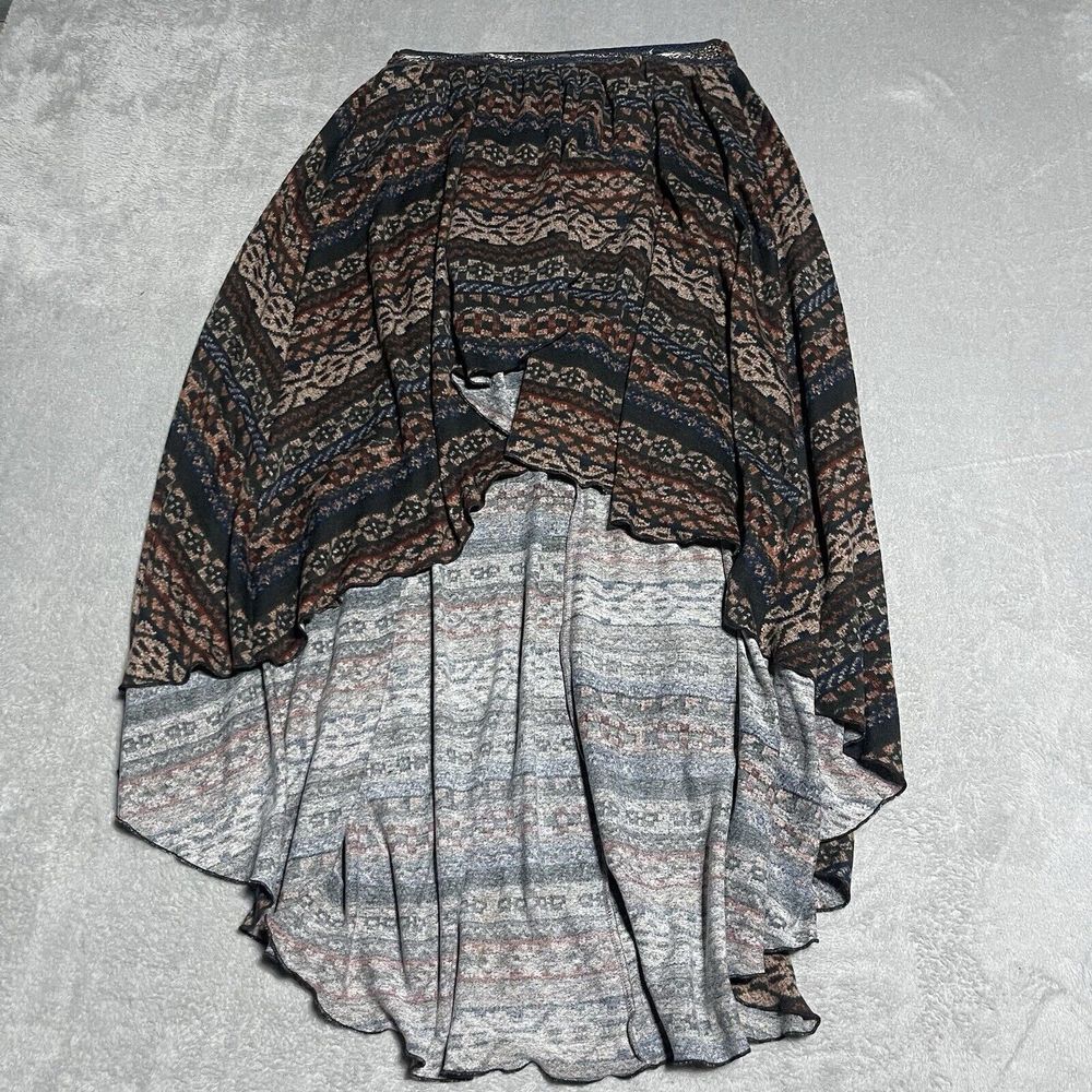 Miss‎ Me Skirt Womens Medium Hi Low Striped Tribal Beaded Waist Line